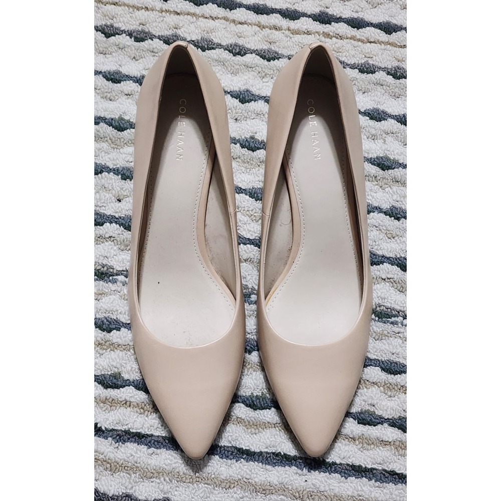 Cole Haan Women's Beige Leather Pointed Toe Mid Heel Pumps Size 9B W09979